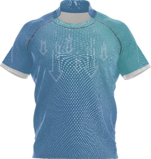 Blue Teal Dot Gradient Rugby Jersey front view