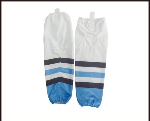 Custom White Blue Ice Hockey Socks 6 Custom White Blue Ice Hockey Socks product design for custom team orders