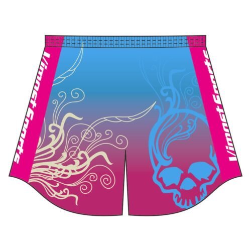 Blue Pink Skull Scroll Rugby Shorts 12 Blue Pink Skull Scroll Rugby Shorts front view