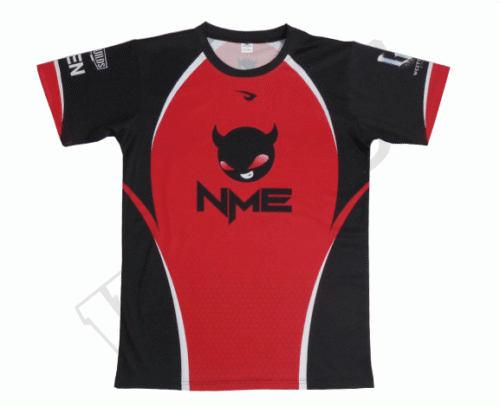 Red and Black esports jersey with contrast panel styling