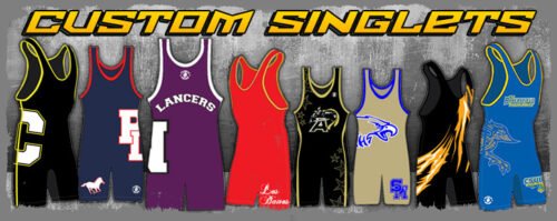 Black and Burgundy wrestling singlet with abstract graphic styling