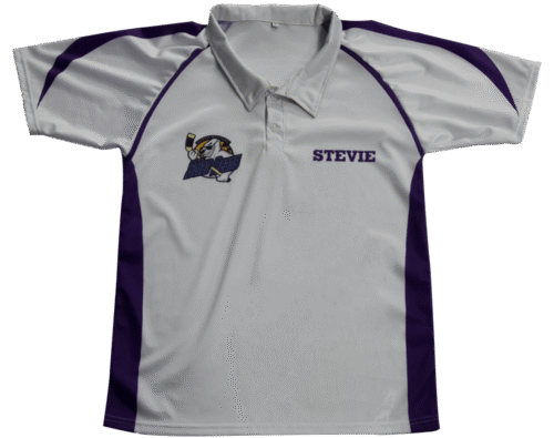 Custom White Purple Ice Hockey Team Polo Shirt product view