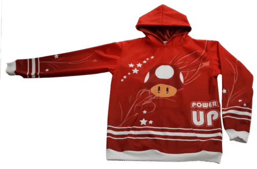 Burgundy and Red team hoodie with abstract graphic styling