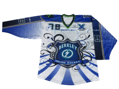 Custom Blue White Swirl Ice Hockey Jersey product view