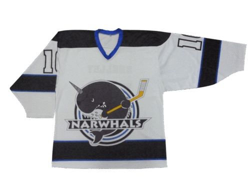 Custom White Navy Crest Ice Hockey Jersey product view