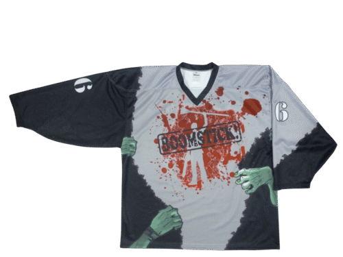Custom Grey Black Graphic Ice Hockey Goalie Jersey product view