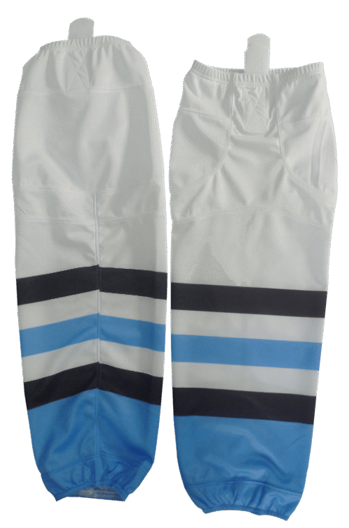 Custom White Blue Stripe Ice Hockey Socks 9 Custom White Blue Stripe Ice Hockey Socks product view
