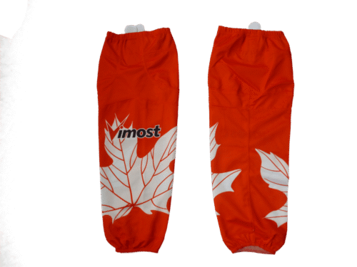 Custom Red White Maple Ice Hockey Socks product view
