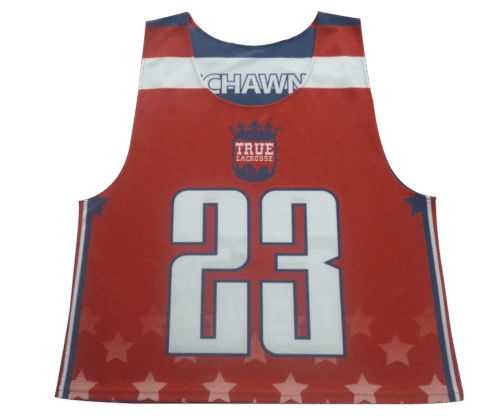 Red and Burgundy lacrosse reversible pinnie with contrast panel styling