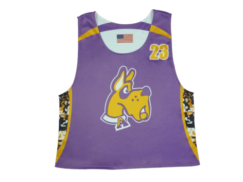 Purple and Slate lacrosse reversible pinnie with contrast panel styling