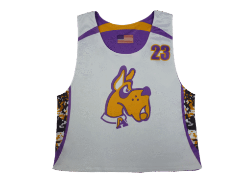 Silver and Purple lacrosse reversible pinnie with contrast panel styling