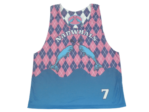Teal and Sky Blue lacrosse reversible pinnie with contrast panel styling