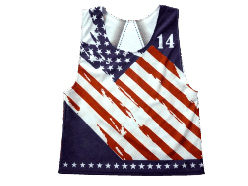 White and Red lacrosse reversible pinnie with contrast panel styling