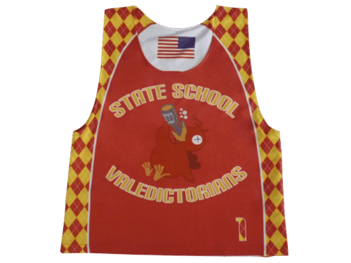 Red and Burgundy lacrosse reversible pinnie with contrast panel styling