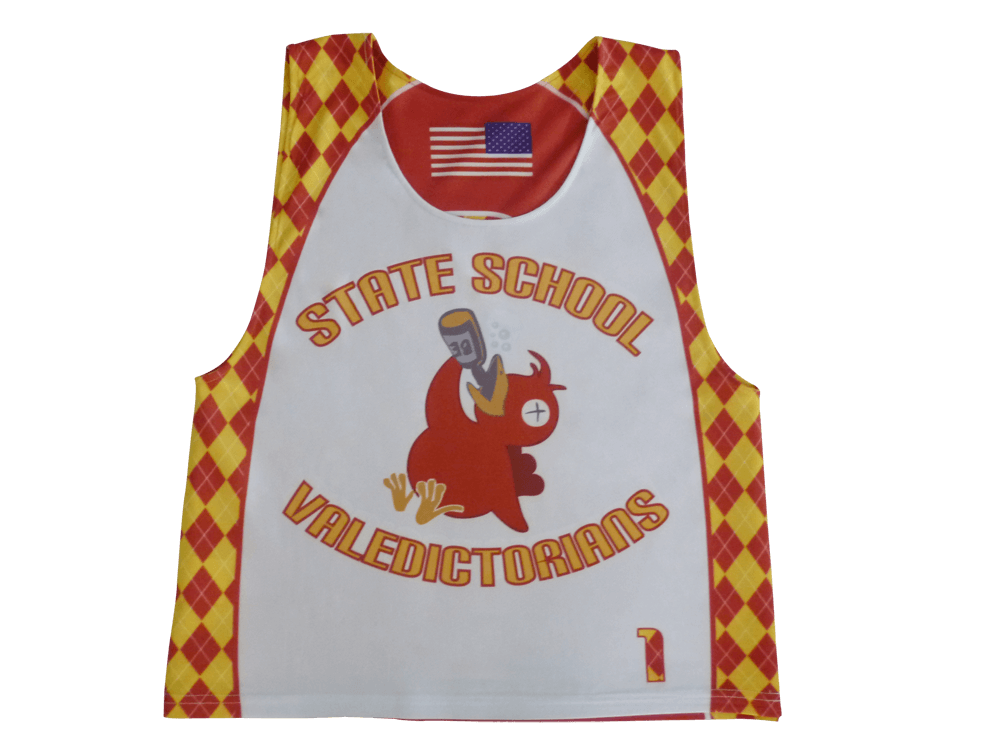 Red and Burgundy Lacrosse Reversible Pinnie with Contrast Panel and Modern Styling 6 Custom Wave Lacrosse Reversible Pinnie product view