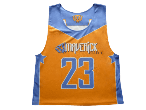 Orange and Sky Blue lacrosse reversible pinnie with contrast panel styling