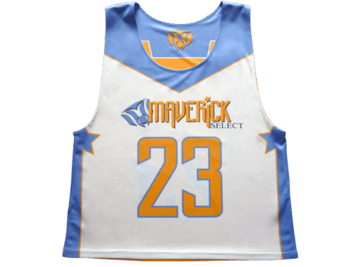 White and Sky Blue lacrosse reversible pinnie with contrast panel styling