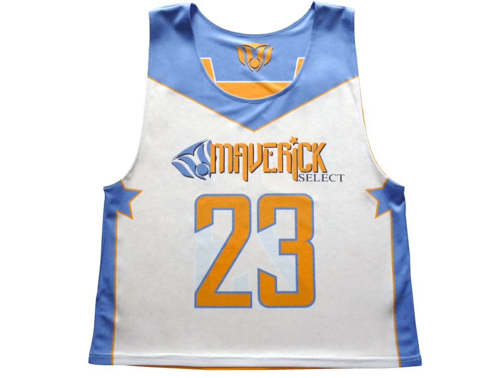 White and Sky Blue Lacrosse Reversible Pinnie with Contrast Panel and Dynamic Styling 17 White and Sky Blue lacrosse reversible pinnie with contrast panel styling