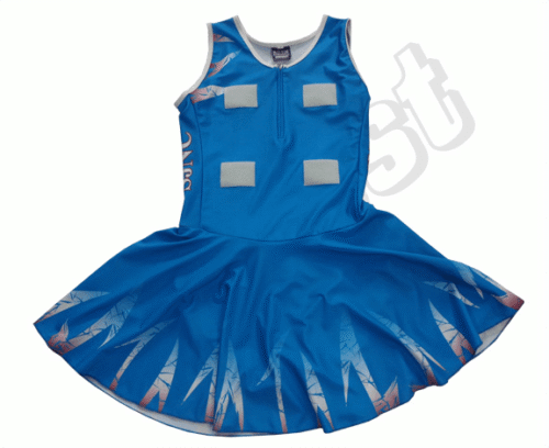 Royal Blue and Navy netball uniform with contrast panel styling