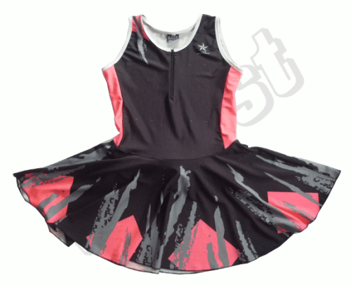 Charcoal and Pink netball uniform with contrast panel styling