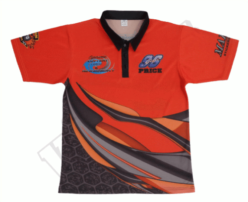 Red and Charcoal team polo shirt with contrast panel styling
