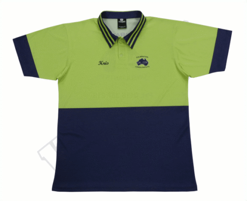 Lime and Navy team polo shirt with contrast panel styling