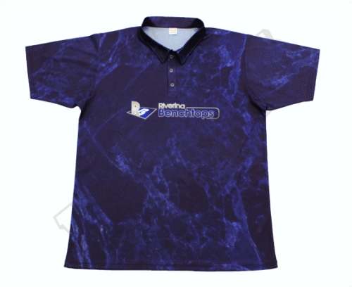 Navy and Purple team polo shirt with contrast panel styling