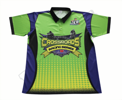 Lime and Navy team polo shirt with contrast panel styling