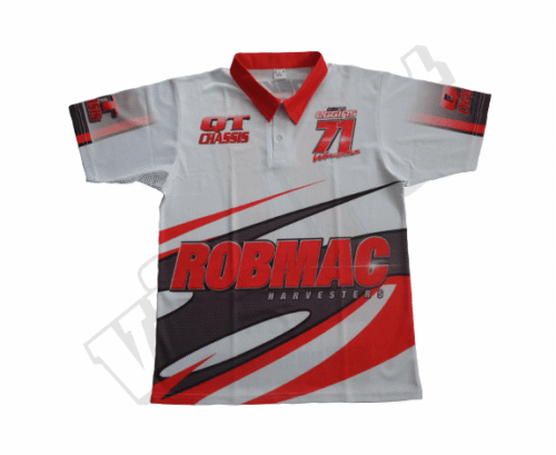 Silver and Red team polo shirt with contrast panel styling