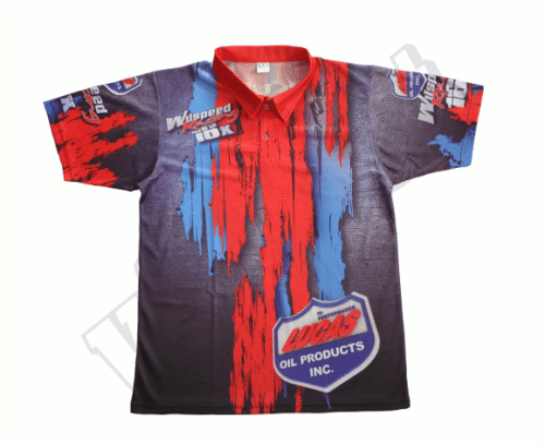 Slate and Red team polo shirt with contrast panel styling