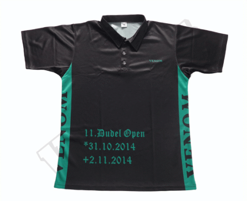 Black and Teal team polo shirt with contrast panel styling