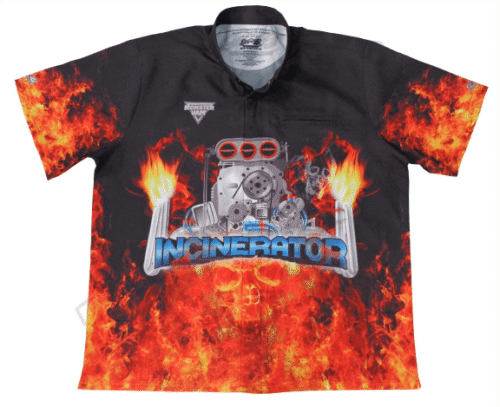 Charcoal and Red racing crew shirt with contrast panel styling