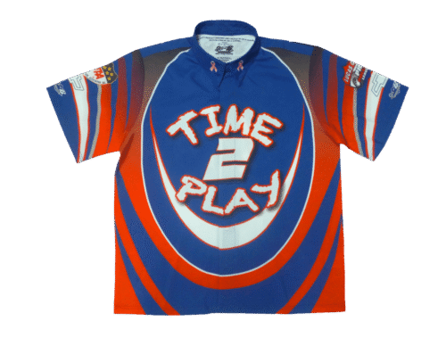 Royal Blue and Red racing crew shirt with abstract graphic styling