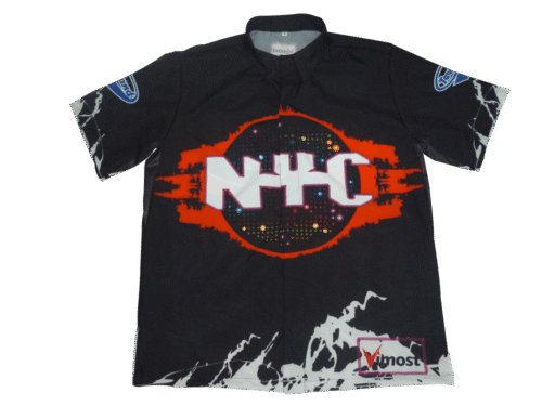 Black and Red racing crew shirt with clean panel styling