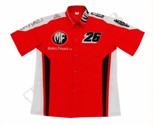 Red and White racing crew shirt with contrast panel styling