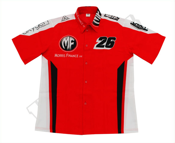 Red and White Racing Crew Shirt with Contrast Panel and Shield Styling 17 Red and White racing crew shirt with contrast panel styling