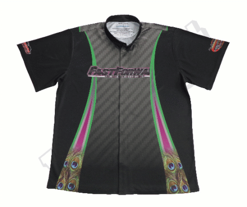 Black and Emerald racing crew shirt with contrast panel styling