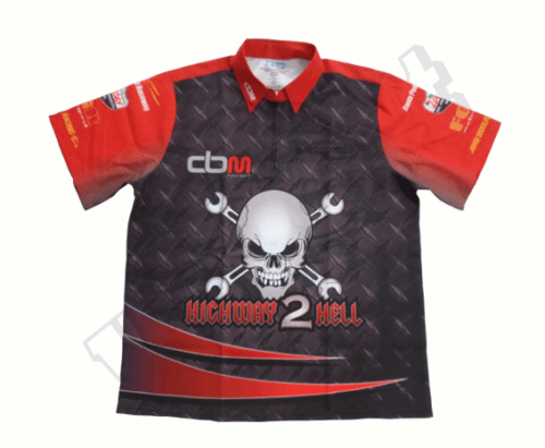 Charcoal and Red racing crew shirt with contrast panel styling