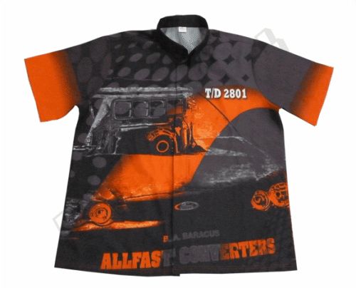 Charcoal and Orange racing crew shirt with contrast panel styling