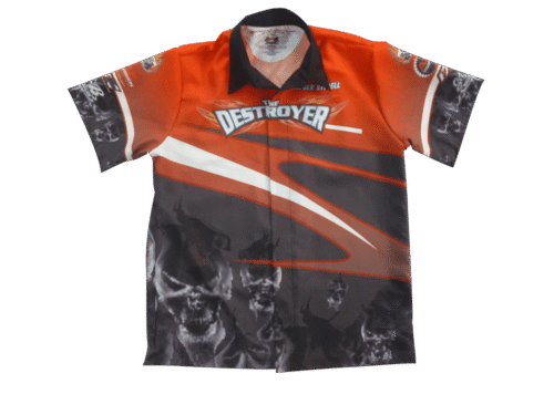Charcoal and Red racing crew shirt with abstract graphic styling