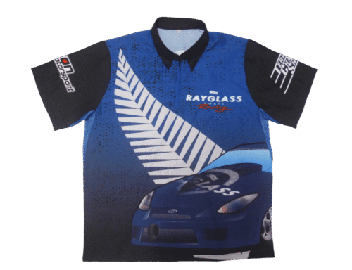 Charcoal and Royal Blue racing crew shirt with abstract graphic styling