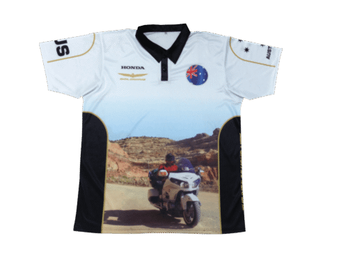 White and Black racing crew shirt with contrast panel styling