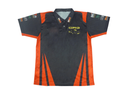 Charcoal and Orange racing crew shirt with clean panel styling