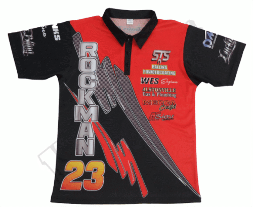 Black and Red racing crew shirt with contrast panel styling