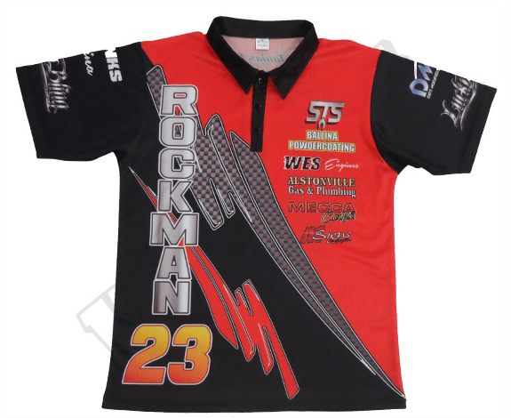 Black and Red Racing Crew Shirt with Contrast Panel and Stripe Styling 17 Black and Red racing crew shirt with contrast panel styling