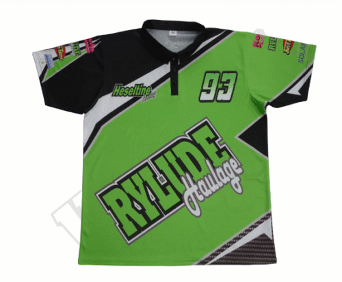 Lime and Emerald racing crew shirt with contrast panel styling