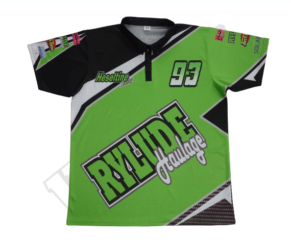 Red and Black Racing Crew Shirt with Contrast Panel and Training Styling 6 Custom Apex Racing Crew Shirt product view