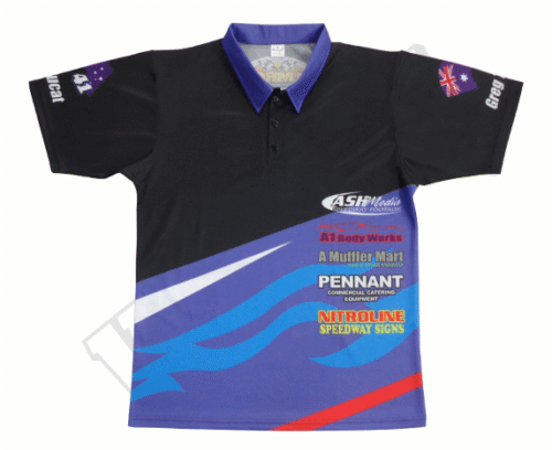 Black and Purple racing crew shirt with contrast panel styling