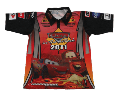Black and Burgundy racing crew shirt with abstract graphic styling