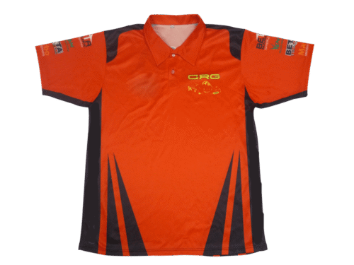 Red and Orange racing crew shirt with contrast panel styling